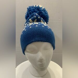 Vintage Marceau Sports 100% Wool Knit Blue & White Pom Pom Beanie.        2813